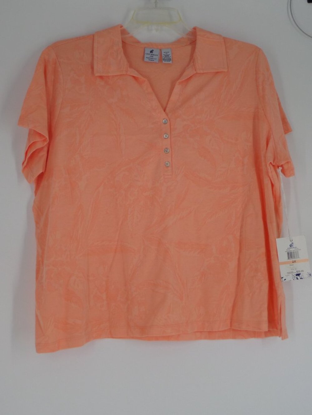 Caribbean Joe Woman's  Short Sleeve Lightweight Orange V Neck Top Size 2X NWT